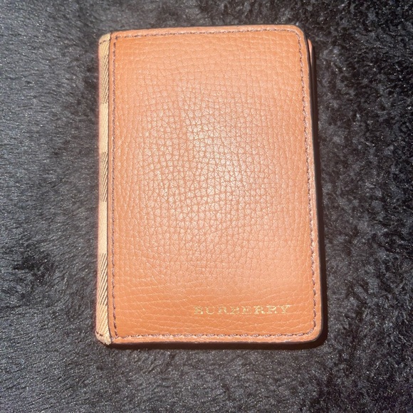 Burberry Light Brown Grainy Leather Wallet Burberry Check Detail - Picture 5 of 5